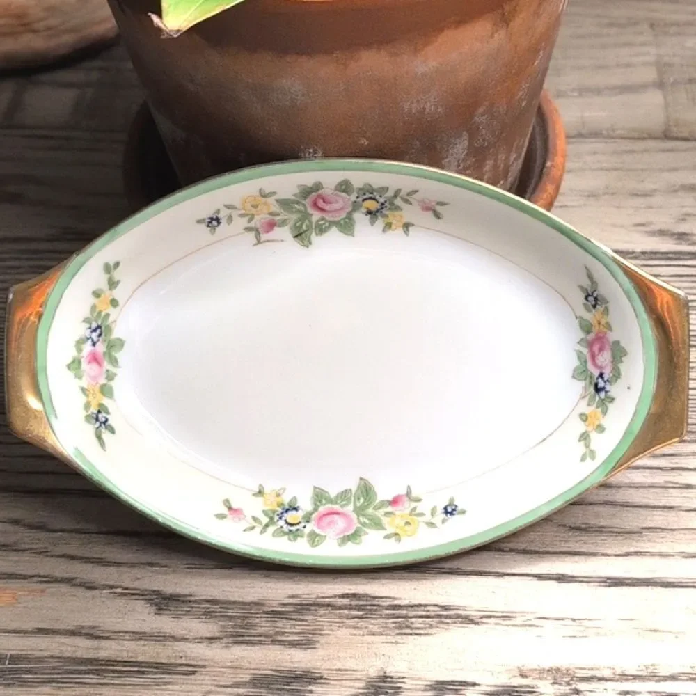 Vintage Gilded Hand Painted Floral Oval Relish Tray By Celebrate Made In Japan
